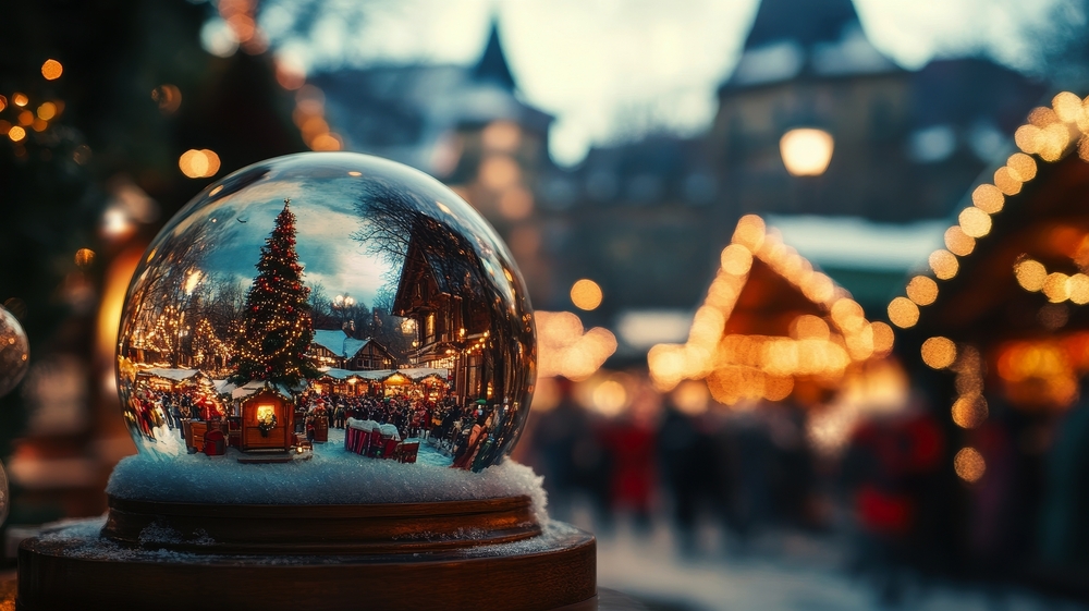 Schneekugel auf Weihnachtsmarkt